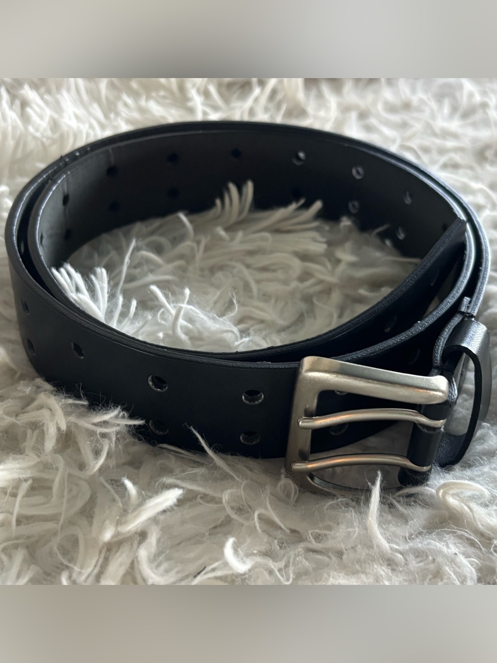Men's Black Double-Prong Leather Belt